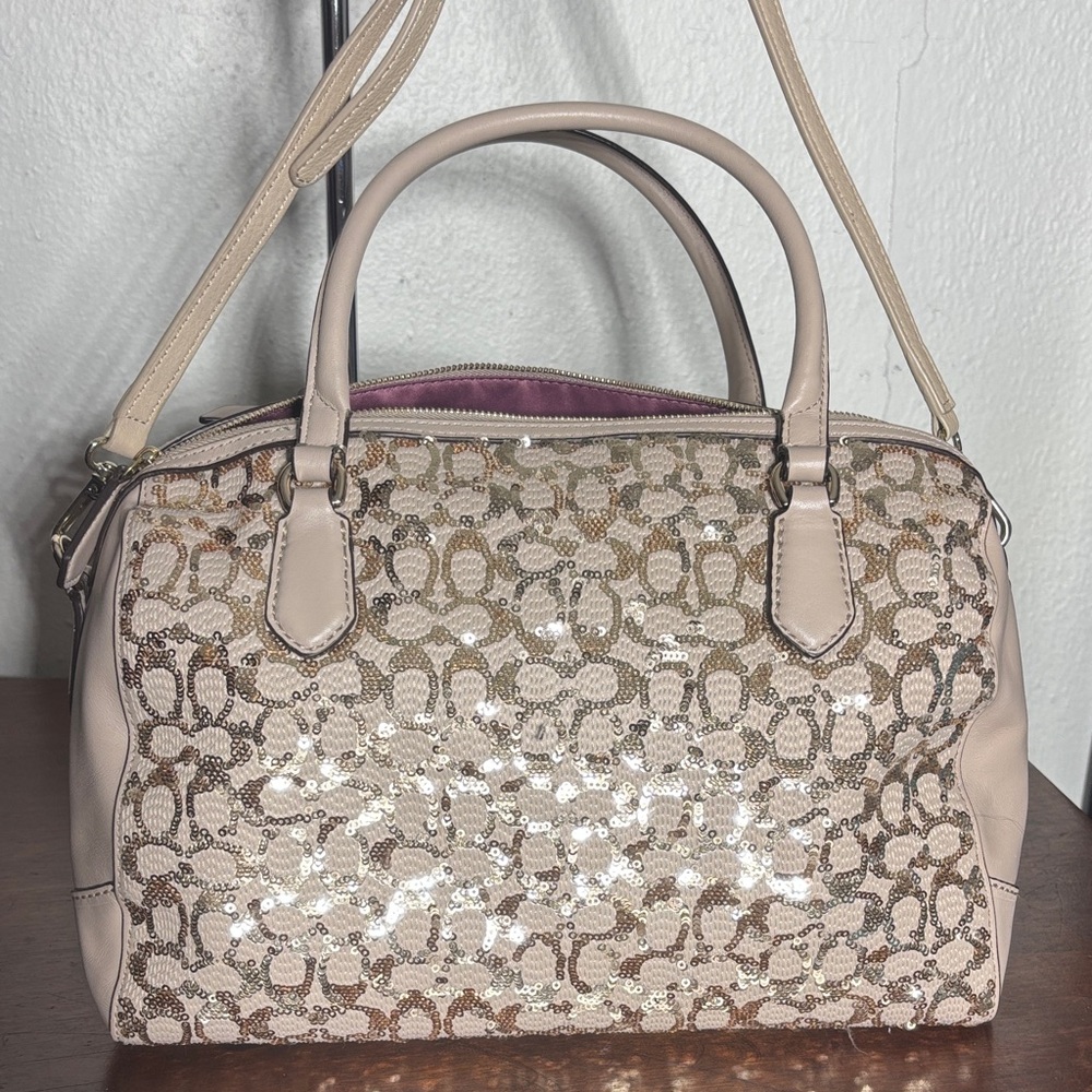 Coach Poppy 2013 East/West Satchel/Crossbody in Sequin w Satin Purple Inside - Picture 7 of 16